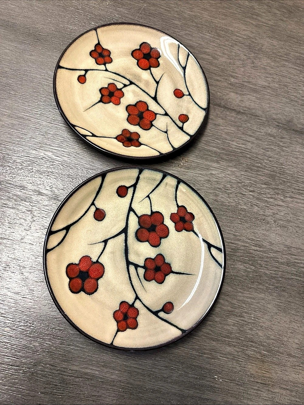 Pfaltzgraff Studio Aster Salad Plates Set of 2 Cream & Red